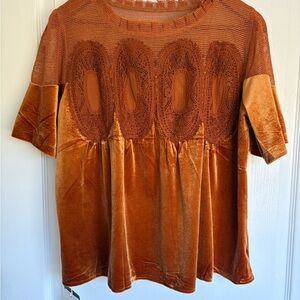 AMAZON BOHO RUST ORANGE VELVET LACE TOP NWT SIZE MEDIUM